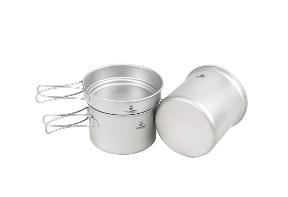 Сверхлегкий набор титановой походной посуды из 3 предметов: 2 котелка + сковорода (SAHW83114T)